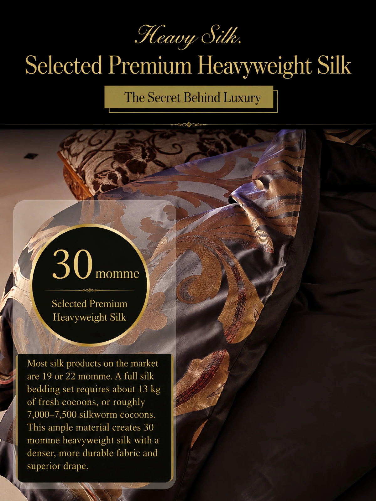 Silkgala 30 Momme European luxury premium heavyweight mulberry silk bedding detail