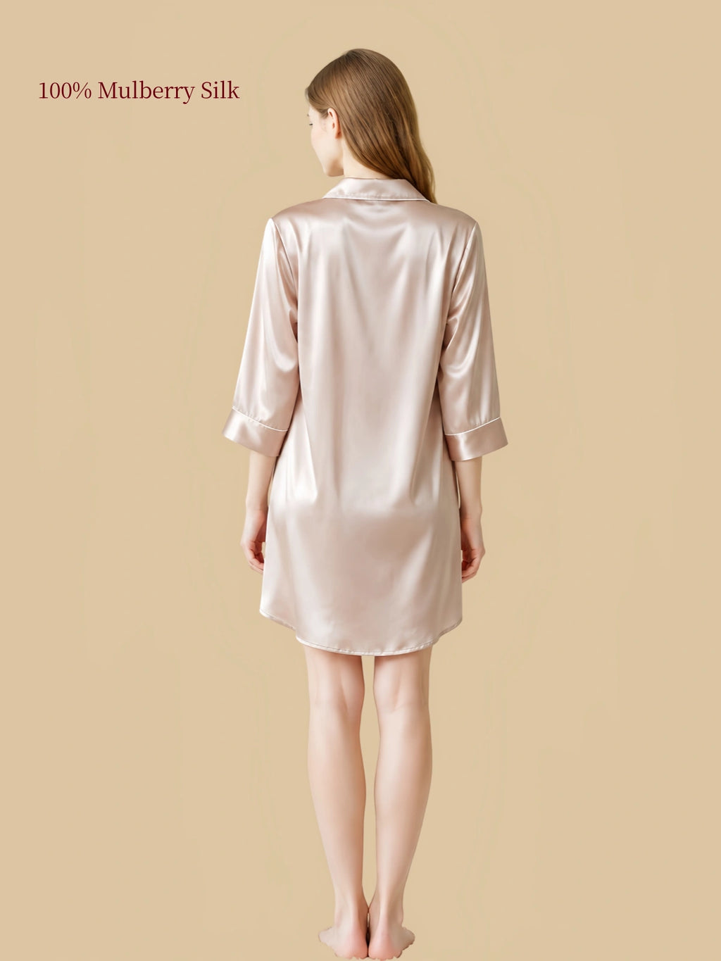 Champagne Beige silk nightshirt back view