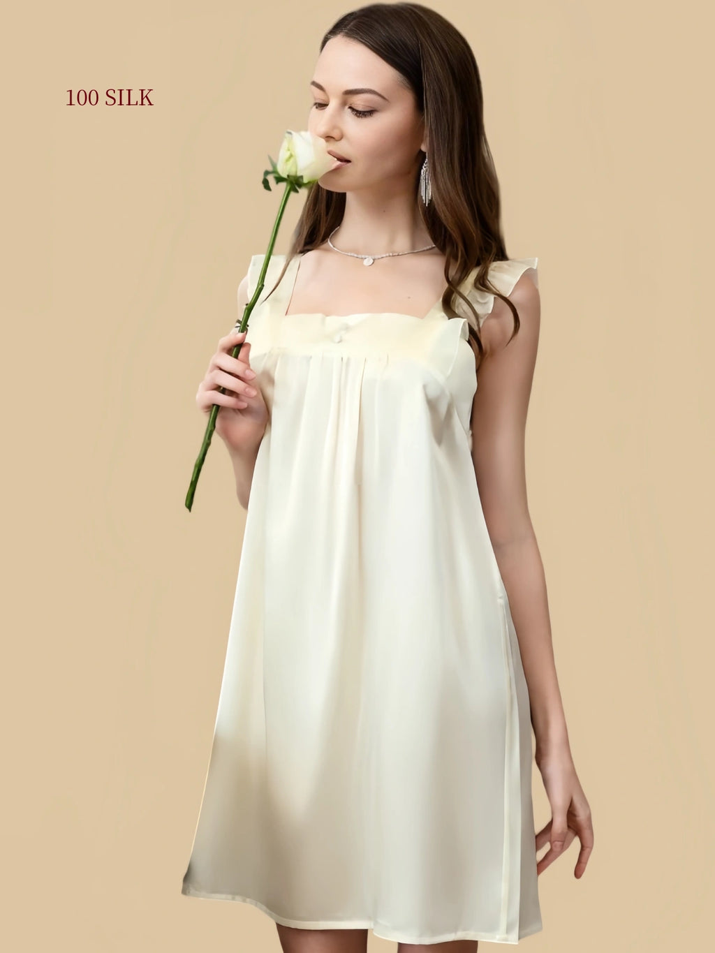 Cream Frost White silk nightdress back view