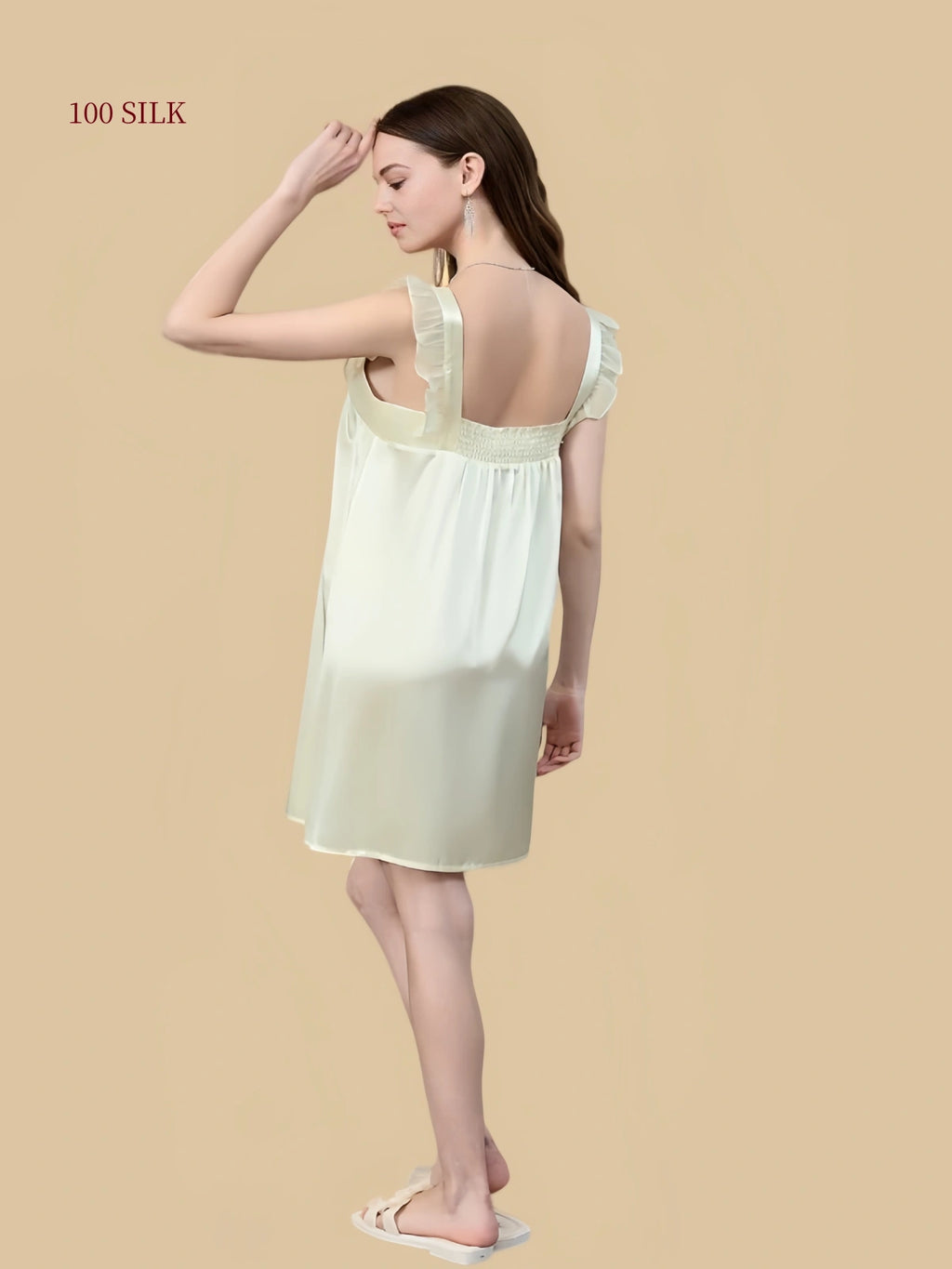 Cream Frost White silk babydoll nightdress seated view