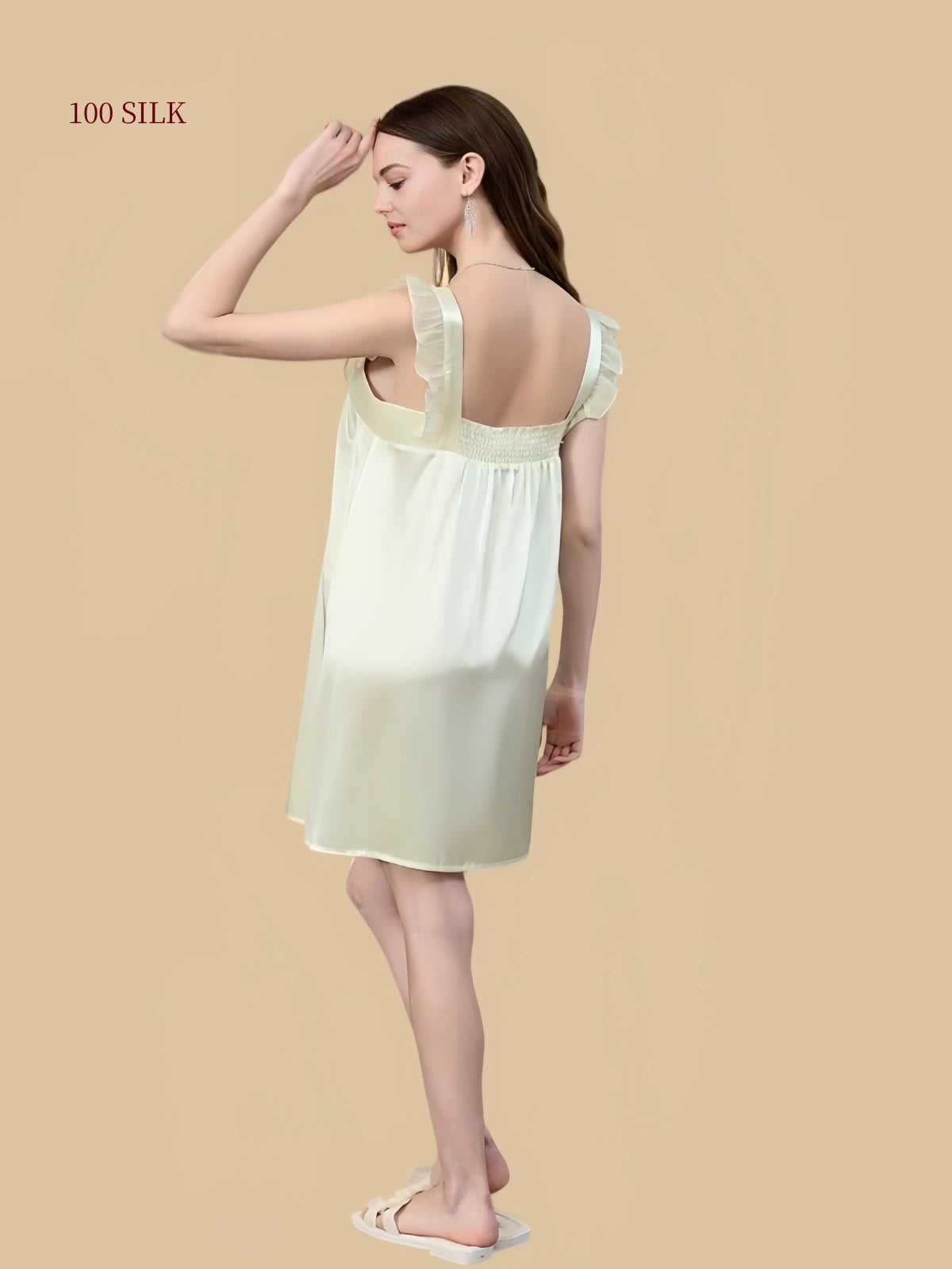Cream Frost White silk babydoll nightdress seated view