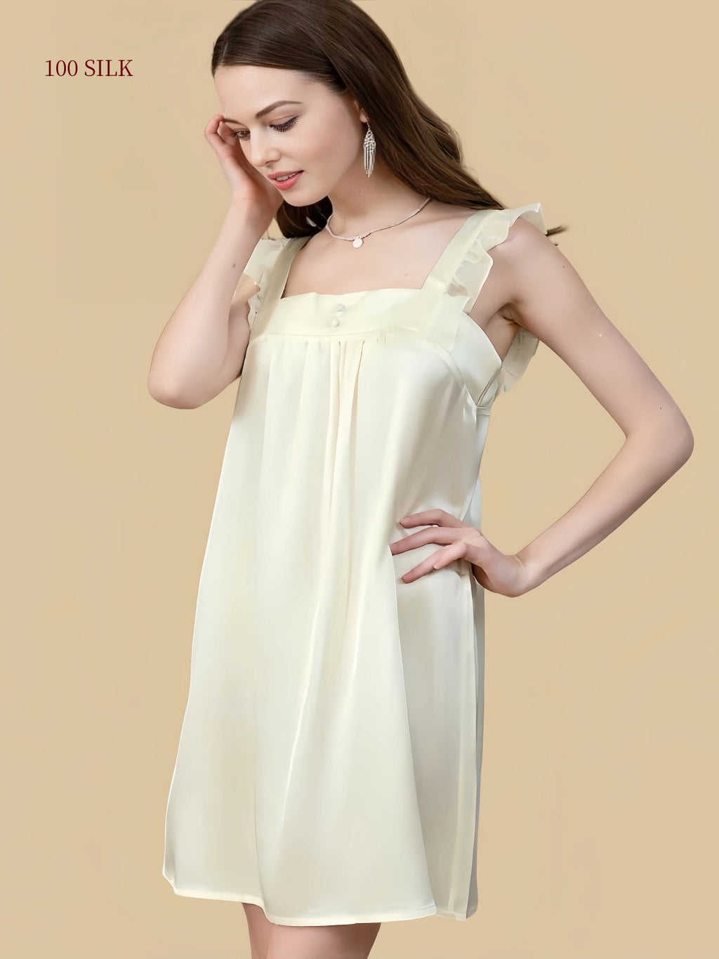 Cream Frost White silk nightdress sofa view