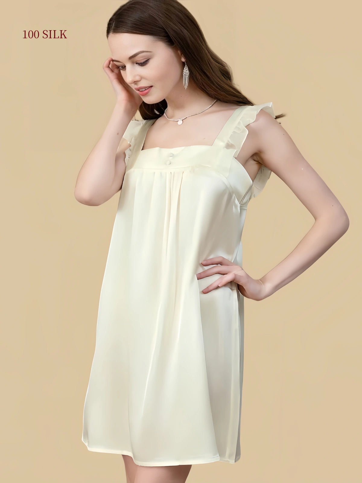 Cream Frost White silk nightdress sofa view