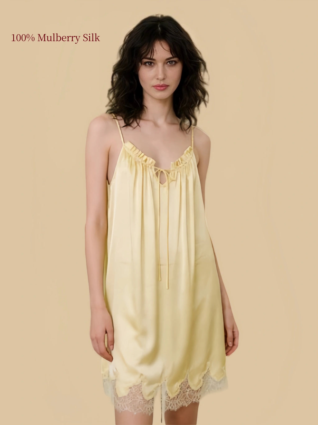 Goose Yellow drawstring silk lace chemise