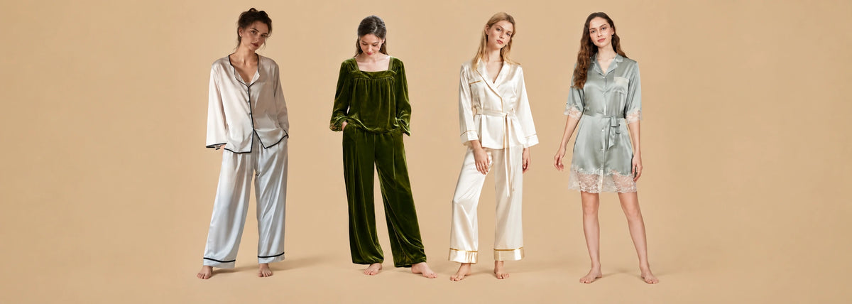 Silkgala luxury mulberry silk sleepwear for women featuring elegant satin pajama sets and silk nightwear