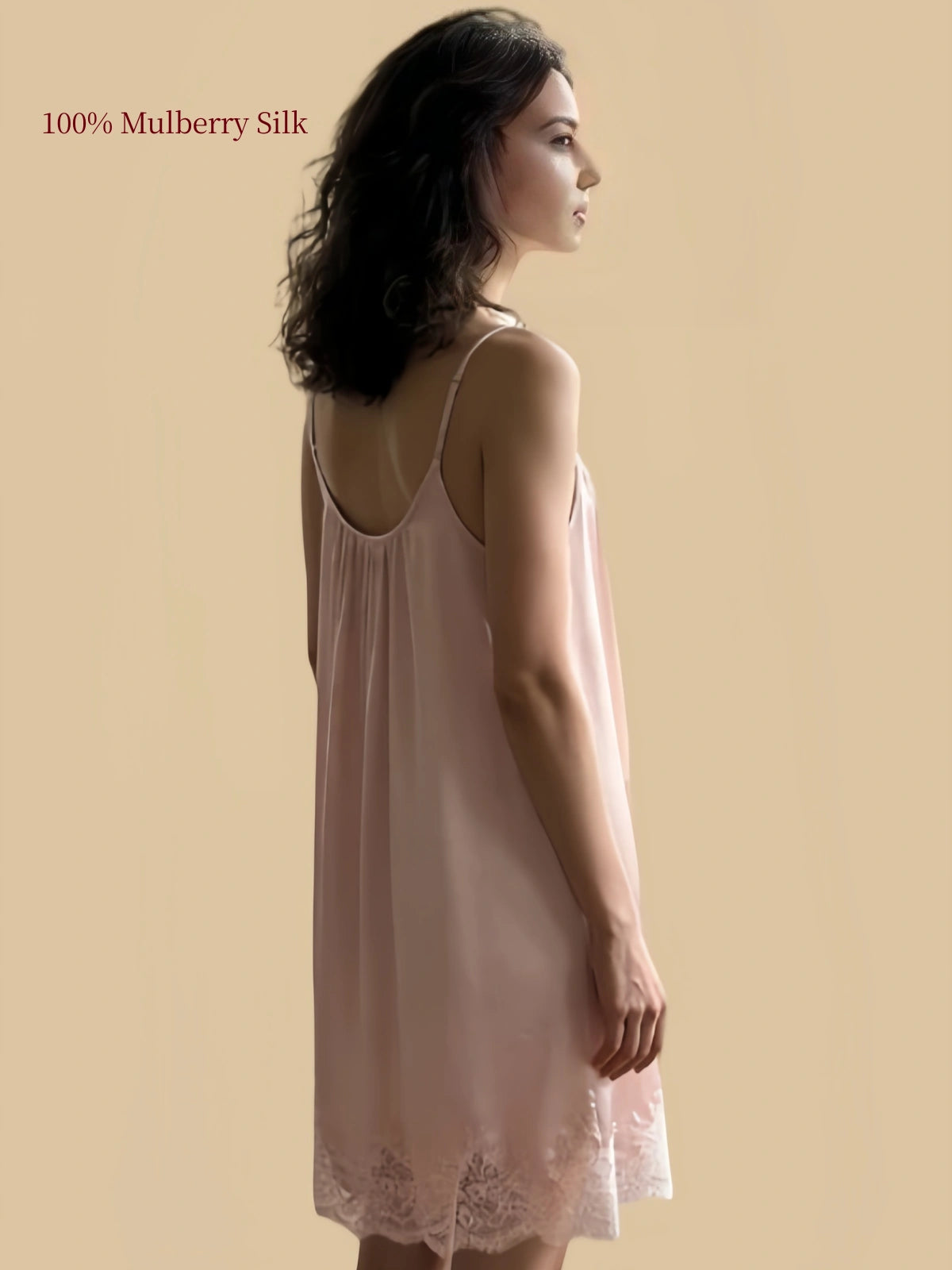 Mist Pink silk chemise scoop back view