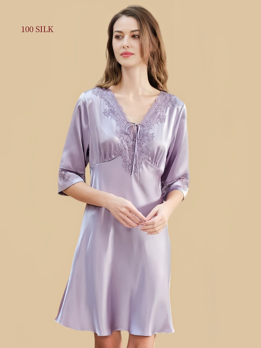 Misty Purple silk lounge dress with flared hem