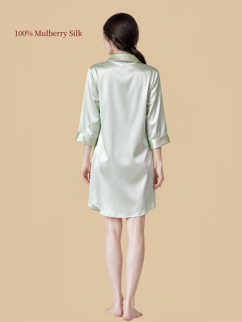 Pale Sage Green silk nightshirt back view