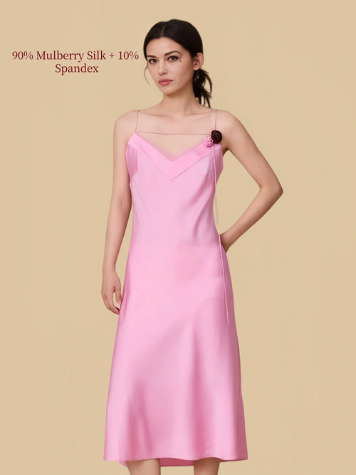 Prism Pink floral accent midi slip front view
