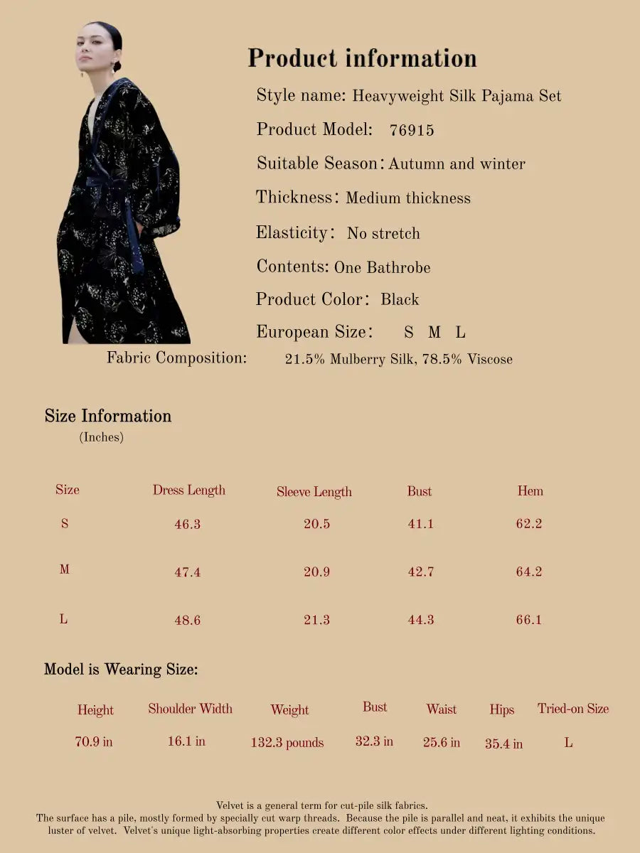 Sumptuous Black Silk Velvet Women's Bathrobe - 100% Mulberry Silk Silk Nightgown And Robe Set | Silkgala