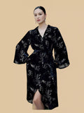 Sumptuous Black Silk Velvet Women's Bathrobe - 100% Mulberry Silk Silk Nightgown And Robe Set | Silkgala