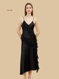 19mm V-neck slip with cascading side ruffle front view