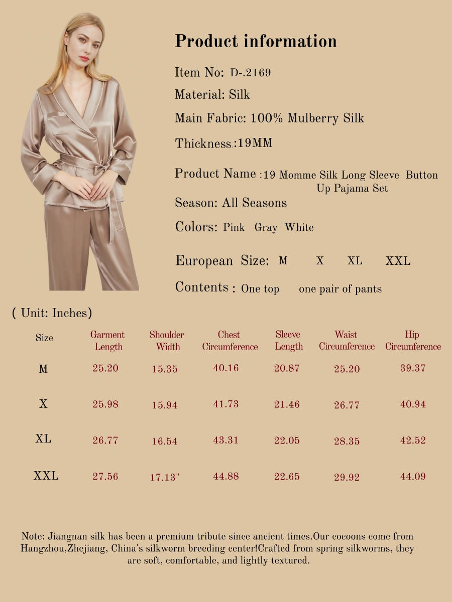 19 Momme Silk Long Sleeve  Button Up Pajama Set