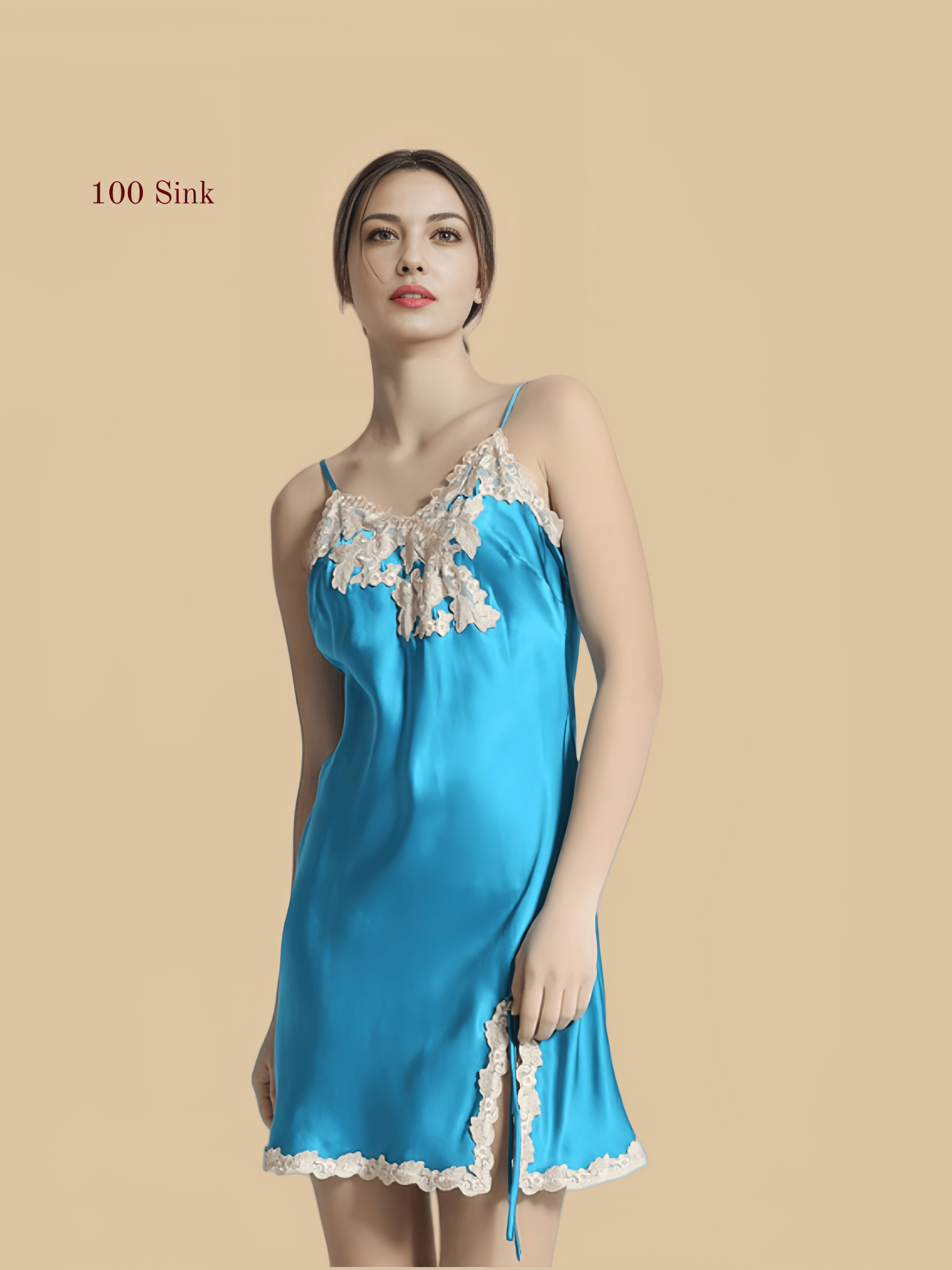 Women's  short pure silk nightgown